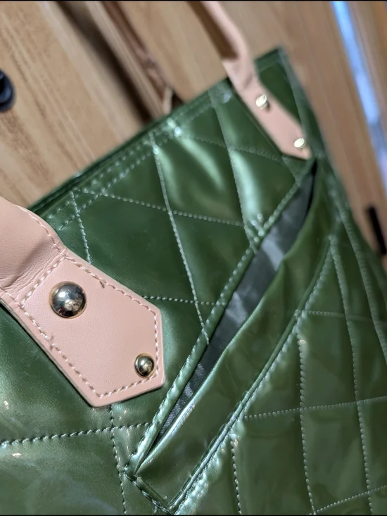 Joy & Iman Quilted Green Tote with Tan Handles - Picture 7 of 11